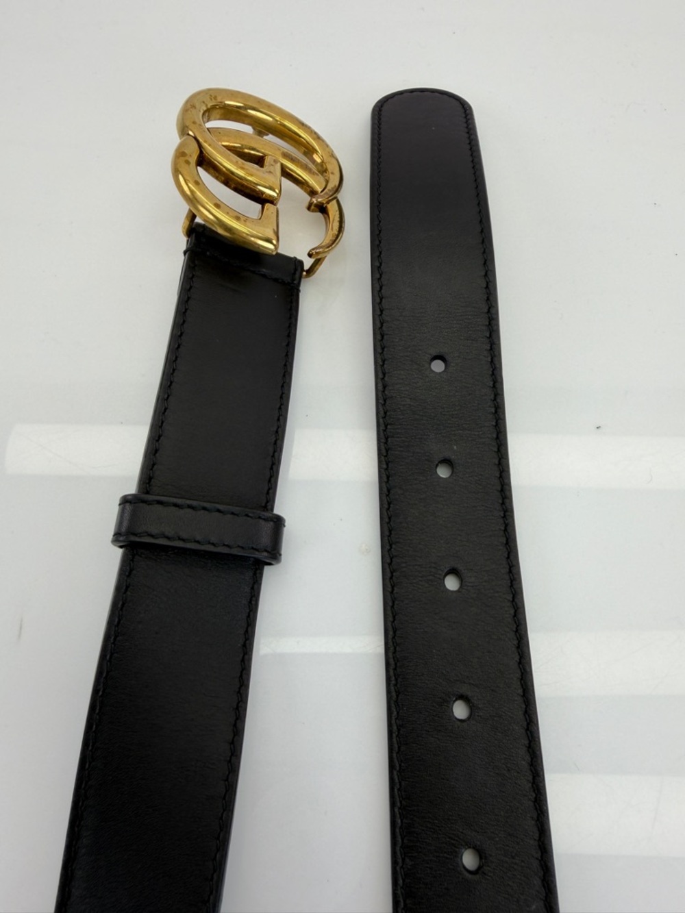 Authentic Gucci Slim Leather Marmont Gg Double Mens Belt Black 75/30 414516 - Picture 5 of 8